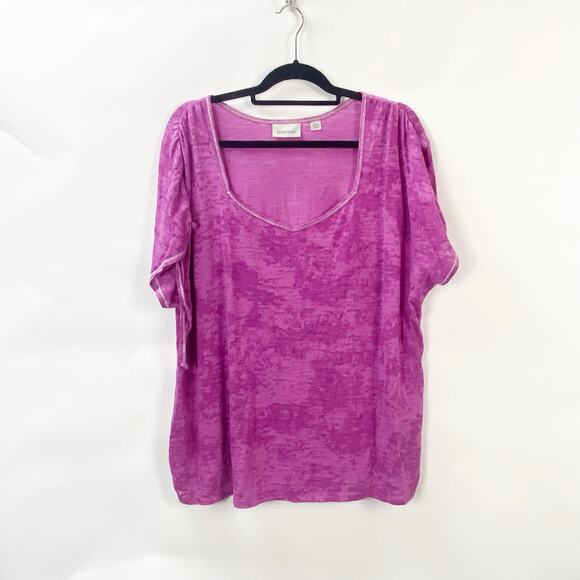 2/$30 Avenue 22/24 Plus Women Purple Relaxed Fit V-Neck Essential T-Shirt - Picture 1 of 9